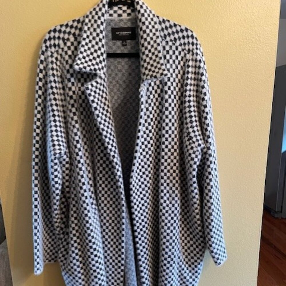 Open-Front Coatigan by Liverpool Los Angeles, black/white check, size 3X
